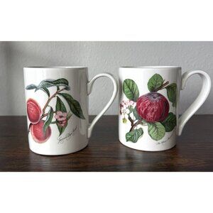 Set of 2 Portmeirion Pomona Fruit Mugs Whit Glossy Peach Apple Made in England